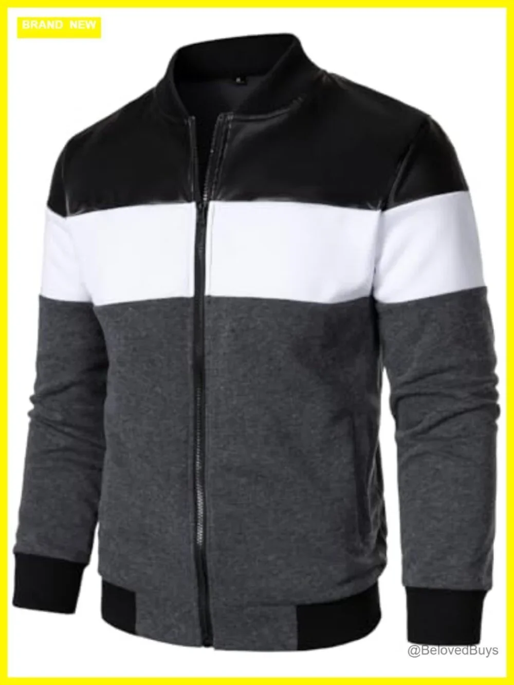 Men's Lightweight Bomber Jacket Faux Leather Color Block Zipper Coat